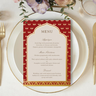 Carte de menu Mariage indienne de Lotus Flower Gol