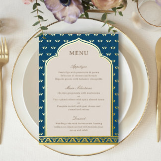Carte de menu Mariage indienne de Lotus Flower Gol