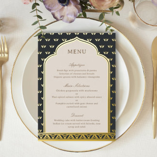 Carte de menu Mariage indienne de Lotus Flower Gol