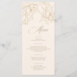 Carte de menu Mariage ivoire, avec Peony aux fleur