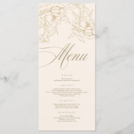 Carte de menu Mariage ivoire, avec Peony aux fleur