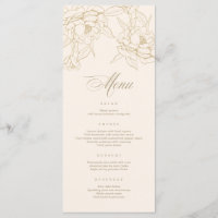 Carte de menu Mariage ivoire, avec Peony aux fleur