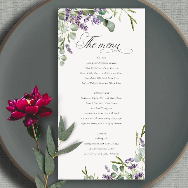 Carte de menu Mariage Lavender Eucalyptus Leafy Bu (Créateur téléchargé)