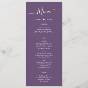 Carte de menu Mariage mauve mauve moderne Script H