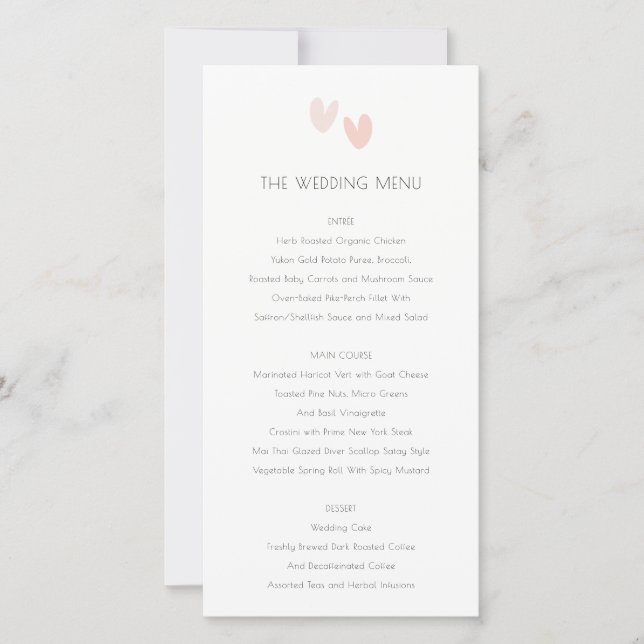 Carte de menu Mariage minimal Pastel Dusky Pink He (Devant)
