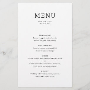 Carte de menu Mariage minimaliste élégant