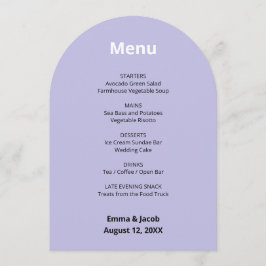 Carte de menu Mariage moderne violet clair