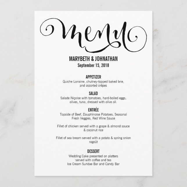 Carte de menu Mariage moderne We Do Script (Devant)