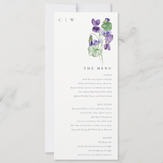 Carte de menu Mariage Monogram Violet Floral Bunal (Devant)