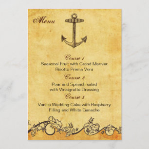 carte de menu mariage nautique ancre rustique