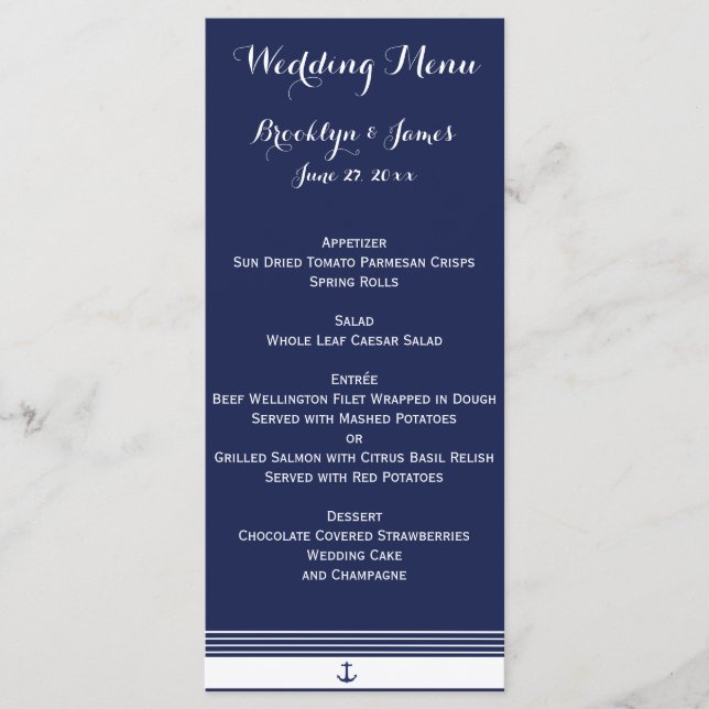 Carte de menu Mariage Nautique Personnalisée Marin (Devant)