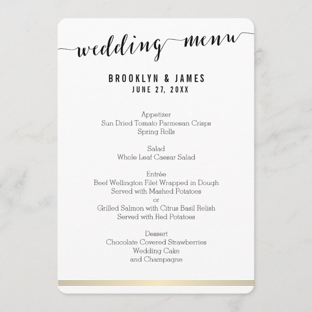 Carte de menu Mariage noir et blanc arrondi Gold L (Devant)