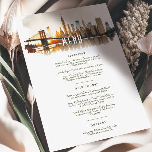 Carte de menu Mariage NYC Sundown Skyline Watercol
