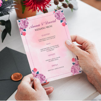 Carte de menu mariage. Personnalisable