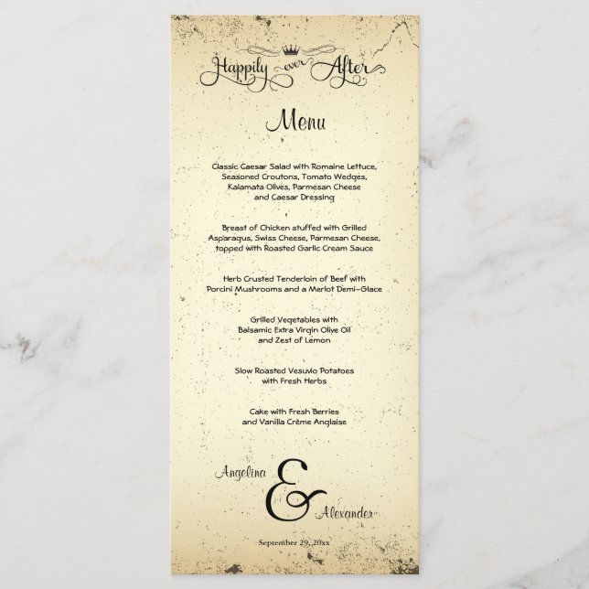 Carte de menu Mariage personnalisable Storyline (Devant)