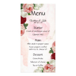 Carte de menu mariage personnalisée rose