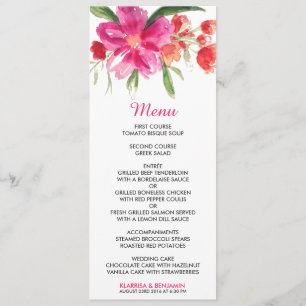 Carte de menu Mariage Pink Watercolor Flower