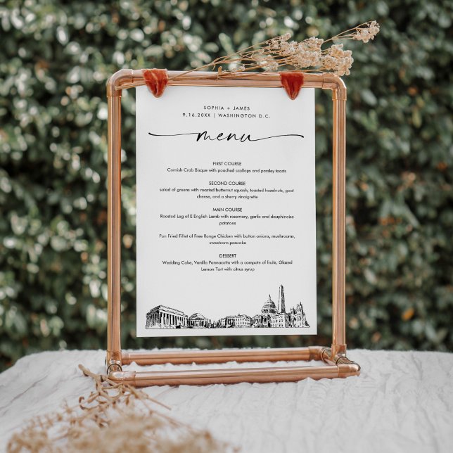 Carte de menu Mariage pour dîner Skyline de Washin (Créateur téléchargé)