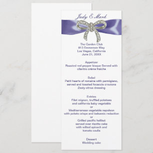 Carte de menu Mariage pourpre bleu diamant