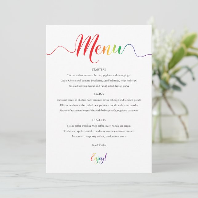 Carte de menu Mariage Rainbow (Debout devant)