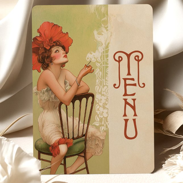 Carte de menu Mariage Red Floral Art Nouveau (Créateur téléchargé)