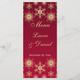 Carte de menu Mariage Red, Gold Parties scintillan