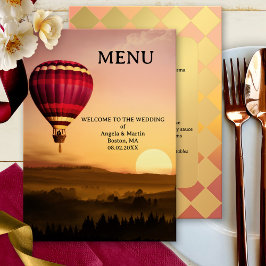 Carte de menu Mariage Retro Hot Air Balloon Sunset