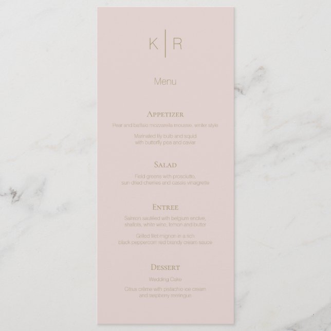 Carte de menu Mariage rose beige simple et moderne (Devant)