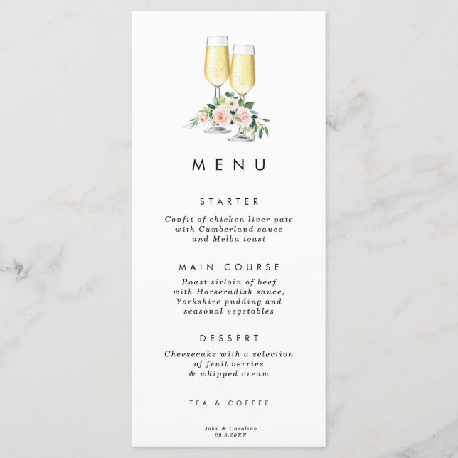 carte de menu mariage rose bulle (Devant)