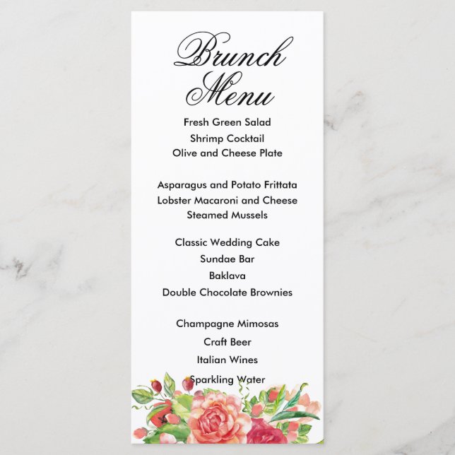 Carte de menu Mariage rose et Pêche (Devant)