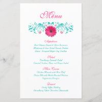 Carte de menu Mariage rose Gerbera Daisy