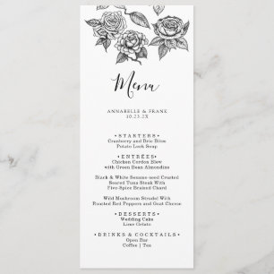 Carte de menu Mariage Rose Pencil Art Floral