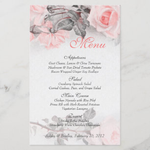 Carte de menu Mariage rose rose vintage