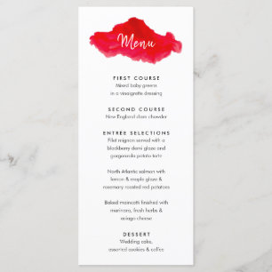 Carte de menu Mariage rouge couleur aquarelle roma