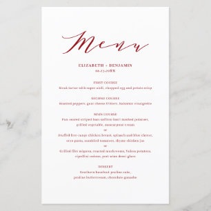 Carte de menu Mariage rouge minimaliste Dainty Scr