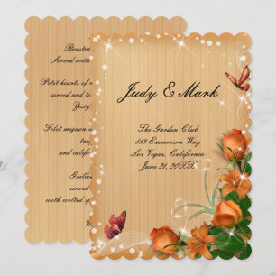 Carte de menu Mariage Rustic Wood Floral Butterfly