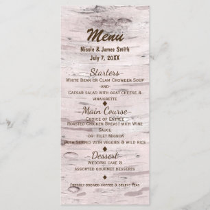 Carte de menu Mariage rustique Birch Tree & Heart