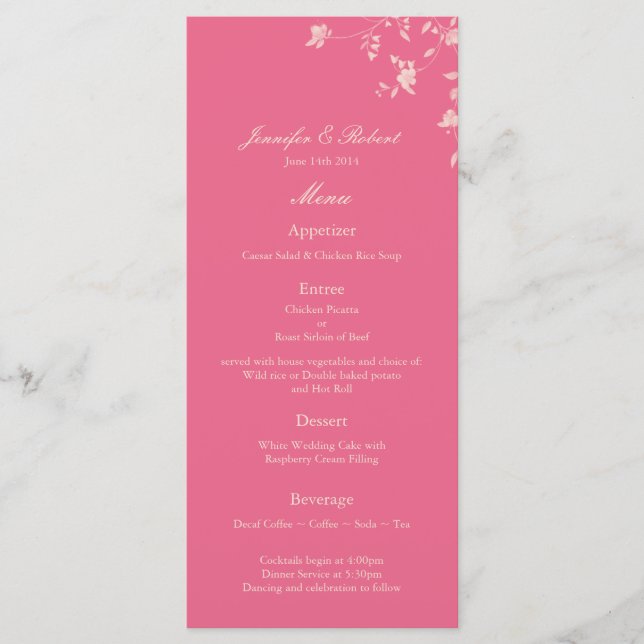 Carte de menu Mariage Silver Peony Honeysuckie (Devant)