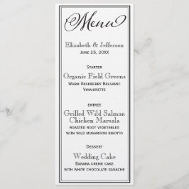 Carte de menu Mariage simple en noir et blanc