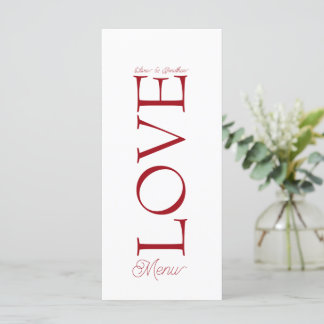 Carte de menu Mariage simple et élégante Red Love
