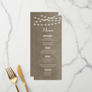 Carte de menu Mariage Taupe String Lights