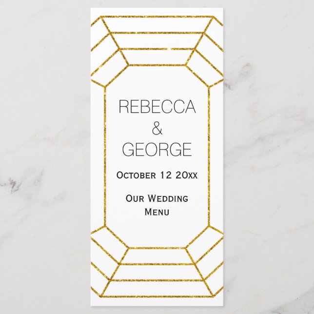 Carte de menu mariage tendance pour bijou or diama (Devant)