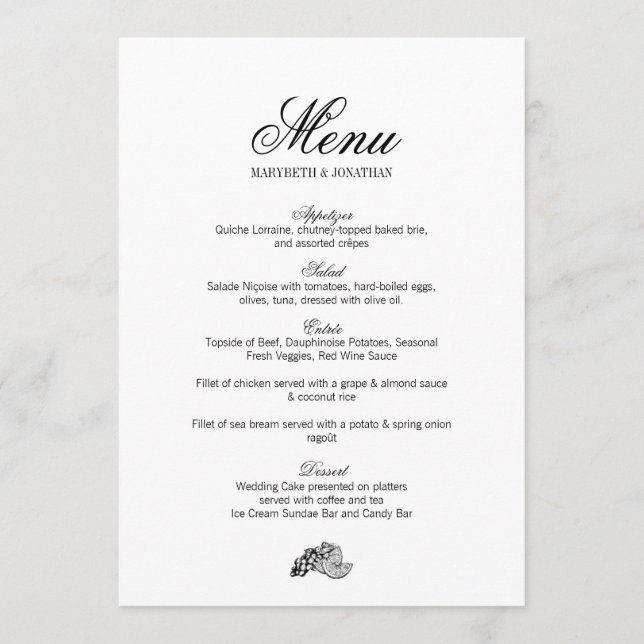 Carte de menu Mariage Toile & Calligraphie (Devant)
