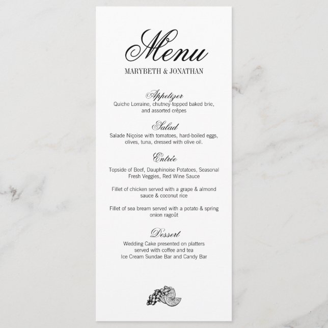 Carte de menu Mariage Toile & Calligraphie (Devant)