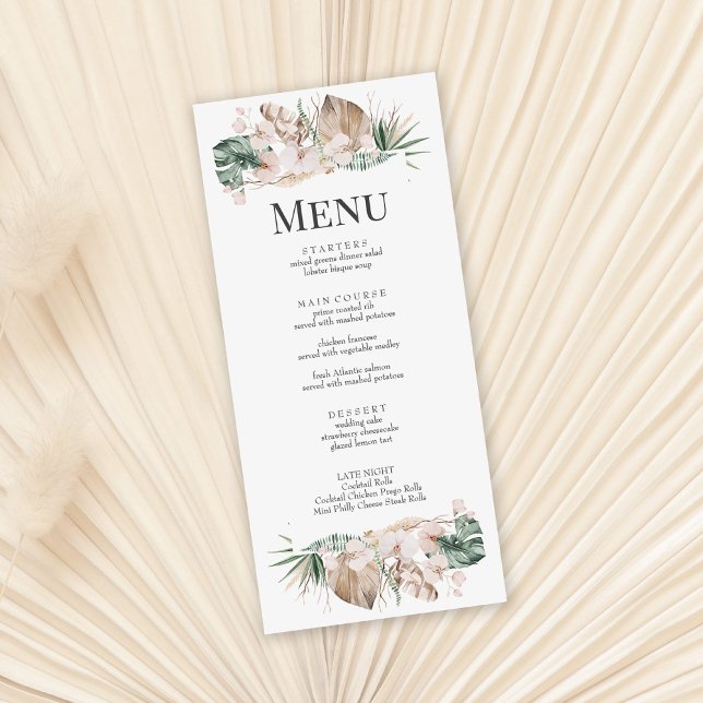 Carte de menu Mariage Tropical Orchid and Monstera (Créateur téléchargé)