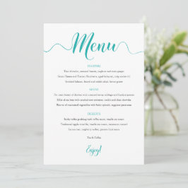 Carte de menu Mariage Turquoise 5"x7"