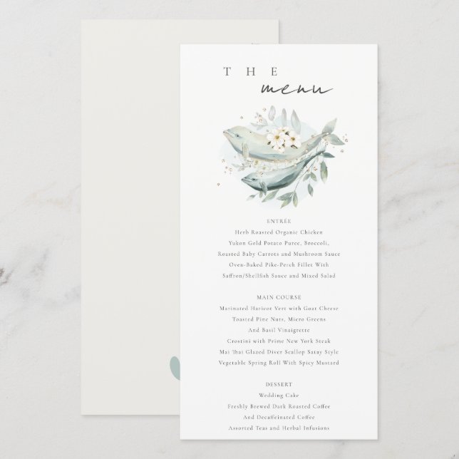 Carte de menu Mariage turquoise Gold Underwater Fl (Devant / Derrière)
