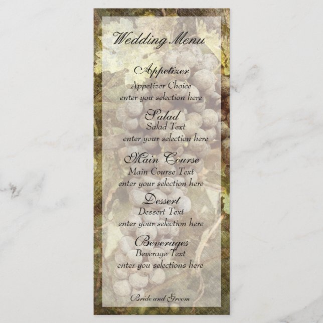 Carte de menu Mariage Vineyard Winery (Devant)