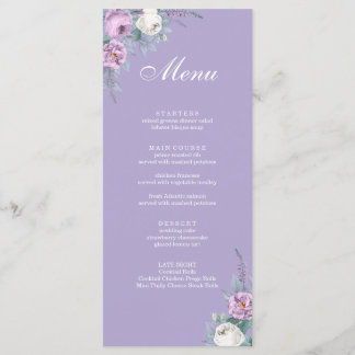Carte de menu Mariage violet Lavande moderne