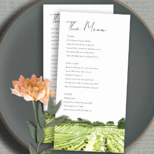 Carte de menu Mariage Watercolor Green Winery Vine